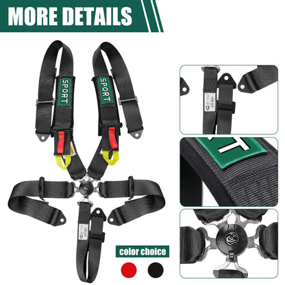 BESTZHEYU 2PCS Black 5-Point Racing Harness Set SFI with Ultra Comfort Heavy Duty Shoulder Pads Universal Polyester Harness Set