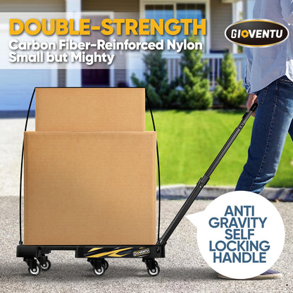 𝟐𝟎𝟐𝟒 𝐔𝐩𝐠𝐫𝐚𝐝𝐞𝐝 Folding Hand Truck Dolly Cart (440LB), Heavy Duty Luggage Cart with TPR Wheels and Easy Setup Design, Portable Platform Truck Collapsible Dolly for Moving, Travel, Office Use