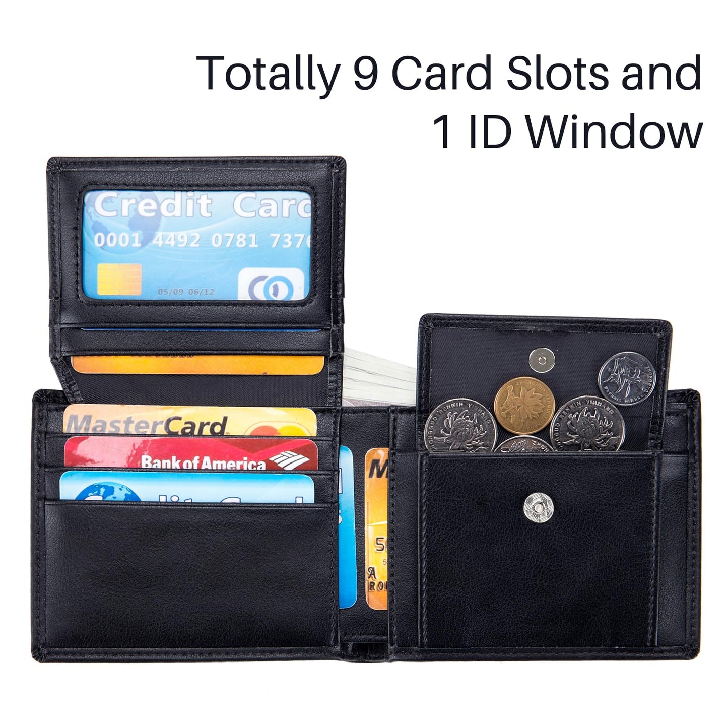 OFAMOUS Men's Leather Wallet with Coin Pocket Flip Up ID Window RFID Blocking Slim Bifold Credit Card Front Pocket Wallet (Blue)