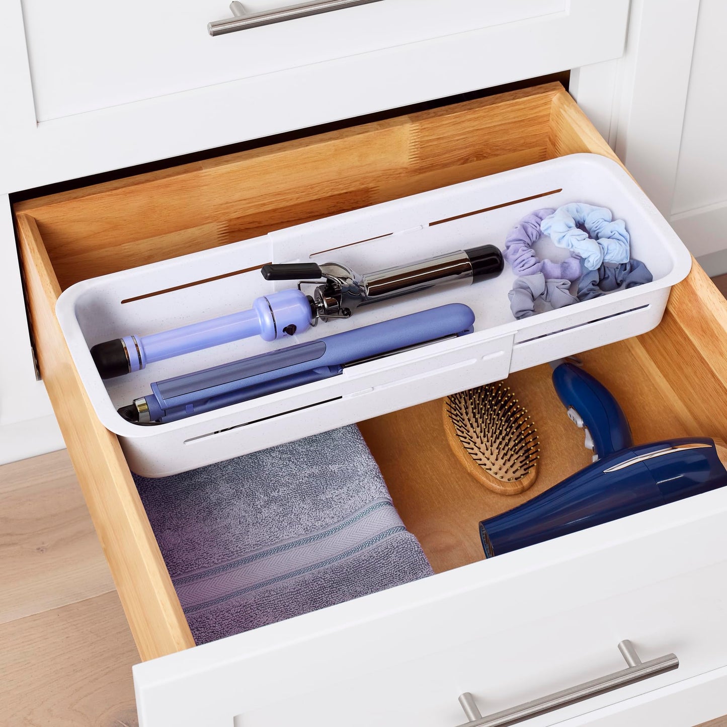YouCopia DrawerFit® Sliding Drawer Bin, Expandable and Adjustable Kitchen Storage Organizer, Speckled White
