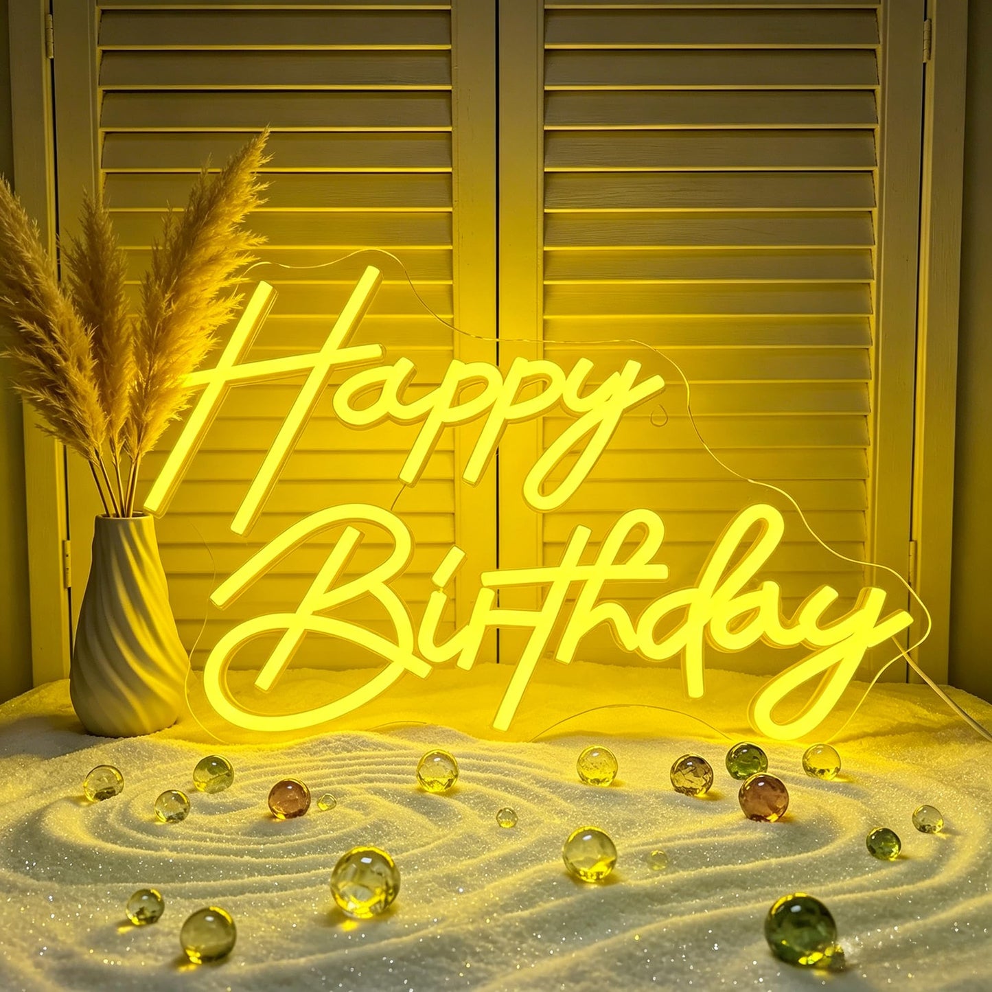 Whfobfe Yellow Neon Sign Led Neon Lights Signs for Wall Decor USB Powered Led Signs for Room Decoration-Happy Birthady