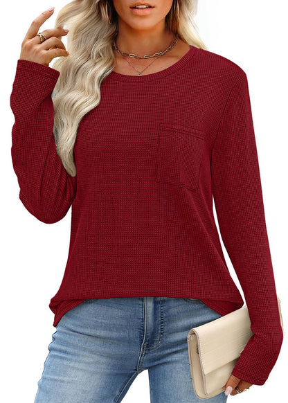 WIHOLL Long Sleeve Shirts for Women Waffle Knit Trendy Fall Fashion 2025 Dressy Casual Blouses Teacher Outfits