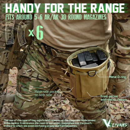 LIVANS Tactical Molle Dump Pouch, Magazine Recovery Pouch Drastring Ammo Bag Belt Utility Fanny Adjustable Military Holster Bag Outdoor for Airsoft Paintball Hunting Gear with D-Ring Grimlock