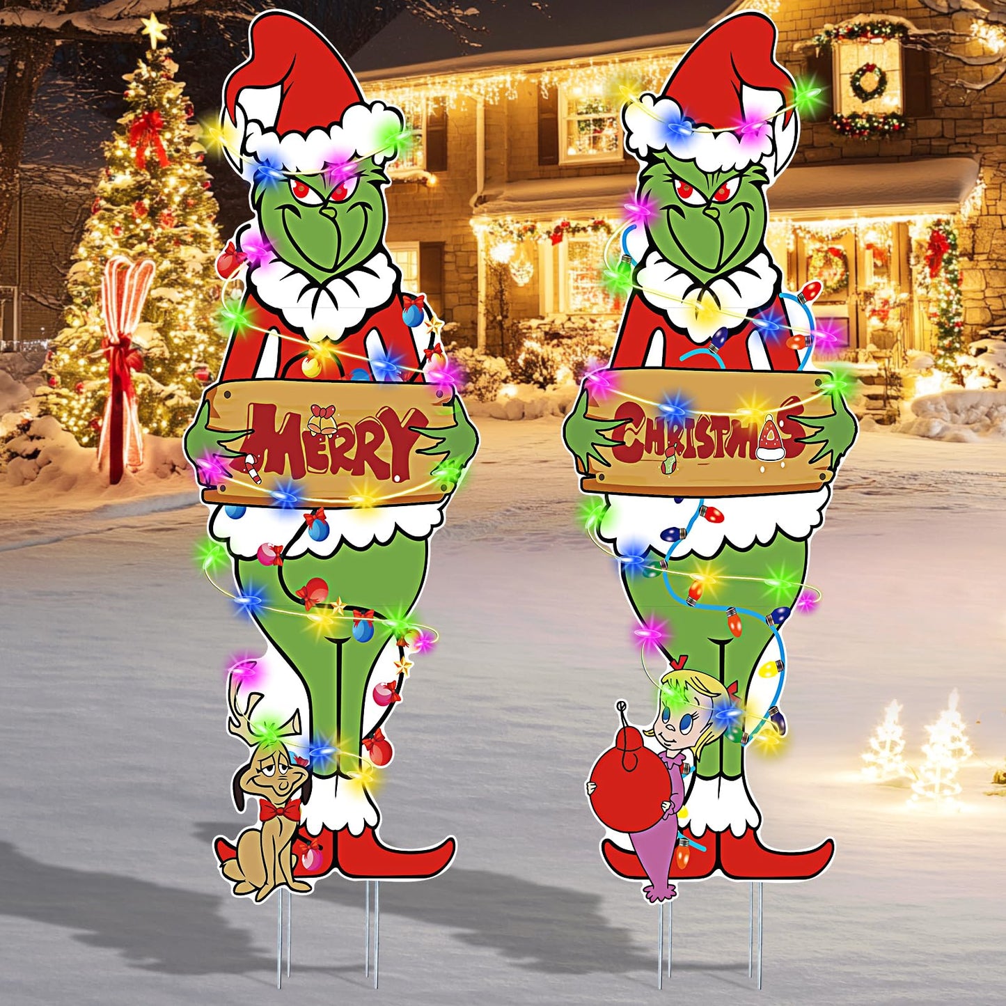 HEORIM 2 Pcs Large Christmas Outdoor Decorations with Metal Stakes Merry Christmas Yard Signs for Lawn, Garden Yard Decor