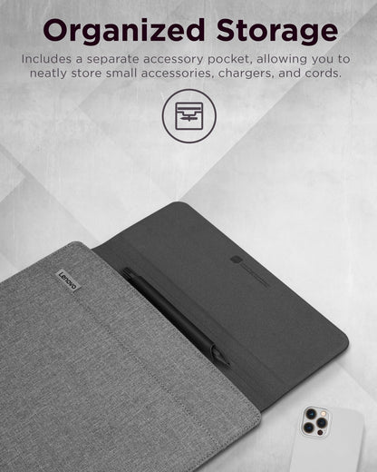 Lenovo Slim Laptop Sleeve 14 Inch Notebook/Tablet - Compatible with MacBook Air/Pro - Eco-Friendly Lightweight Case with Accessory Pocket & Magnetic Closure - Grey