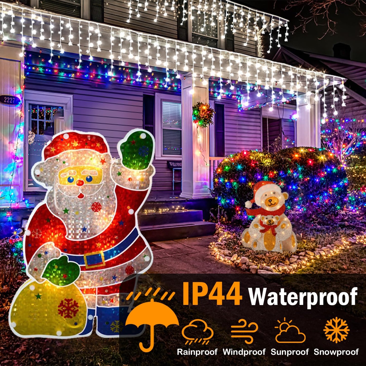 Christmas Lights Outdoor, 2 Pack Total 98FT 960 LED Ice Lights for Outside with 180 Drops Clear Wire 8 Modes Timer, Plug in Waterproof for Holiday Eaves Yard Roof Party Christmas Decor (Cool White)