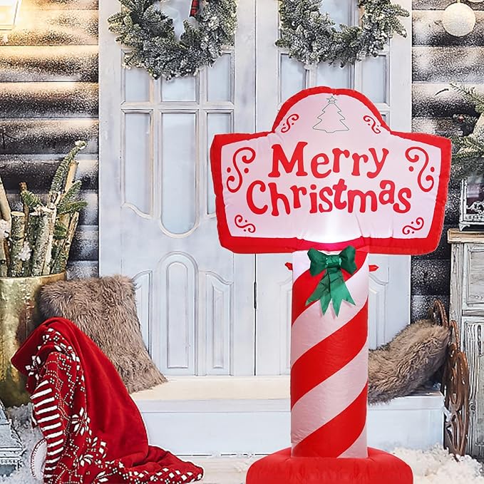 4 FT Tall Christmas Inflatable - Blow Up Yard Decoration With LED Lights, Merry Christmas Sign, Outdoor Holiday Lawn Party Decor