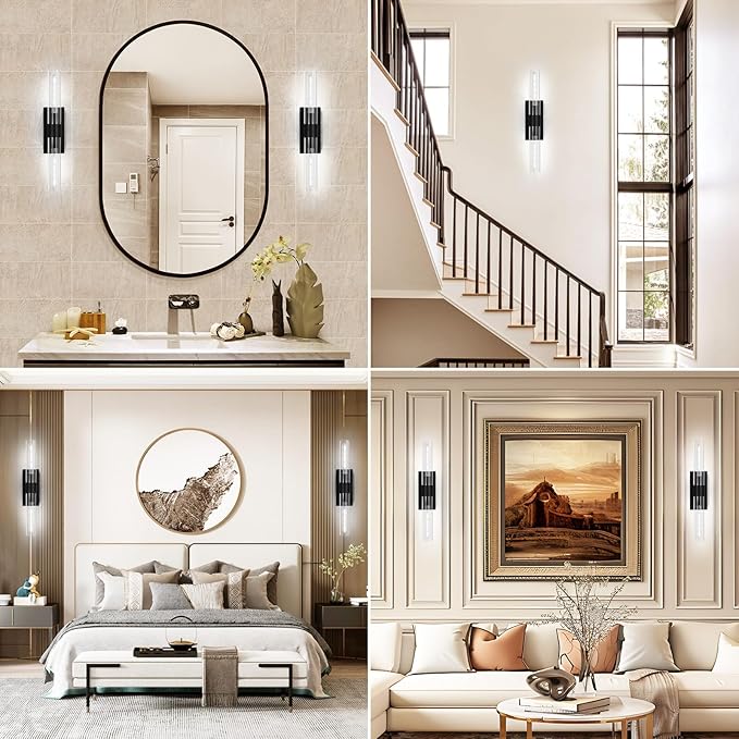 22.8" Brass Black Wall Sconces, Bathroom Vanity Light Fixtures with Clear Glass Tube, Modern Wall Lamp Lighting for Bedroom, Living Room, Hallway, Mirror, Staircase, Kitchen
