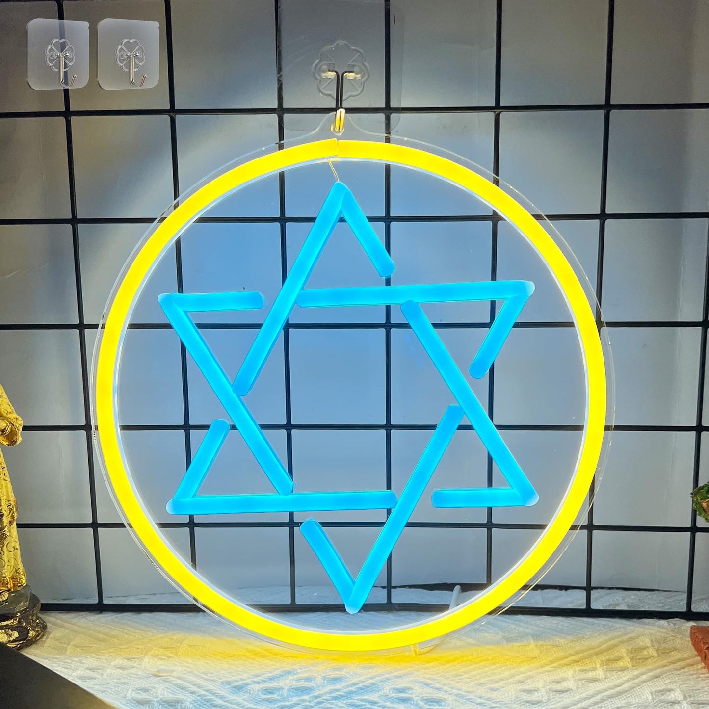 Attivolife Jewish Star Neon Sign, Star of David Hanukkah Decoration for Wall, Chanukah LED Lamp USB Power, Family Guardian Birthday Gifts for Women, Housewarming Gifts