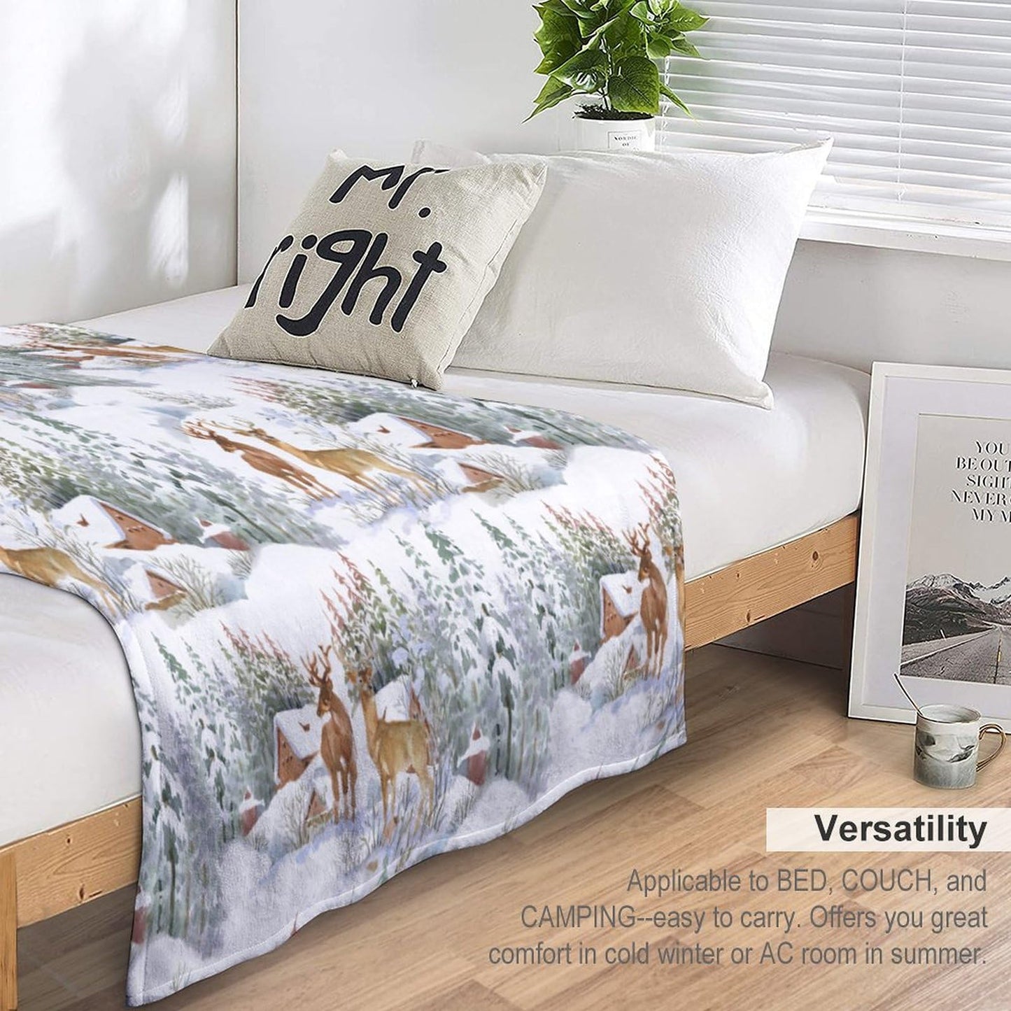 Deer Blanket Watercolor Wild Animal Snow Forest Rustic Farmhouse Winter Cabin Soft Cozy Lightweight Throw Blanket for Bedroom Living Room Dorm Chair Sofa Travel 40x50in