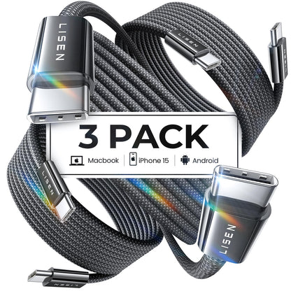 LISEN for iPhone 16 15 USB C to USB C Fast Charging, 60W USB C Cable Type C Fast Charging Cable for iPhone 16 15,Samsung Galaxy S25 Ultra Plus S24 S23 iPad Pro 13 12.9inch, iPad Air 5,White 3Pack 6FT