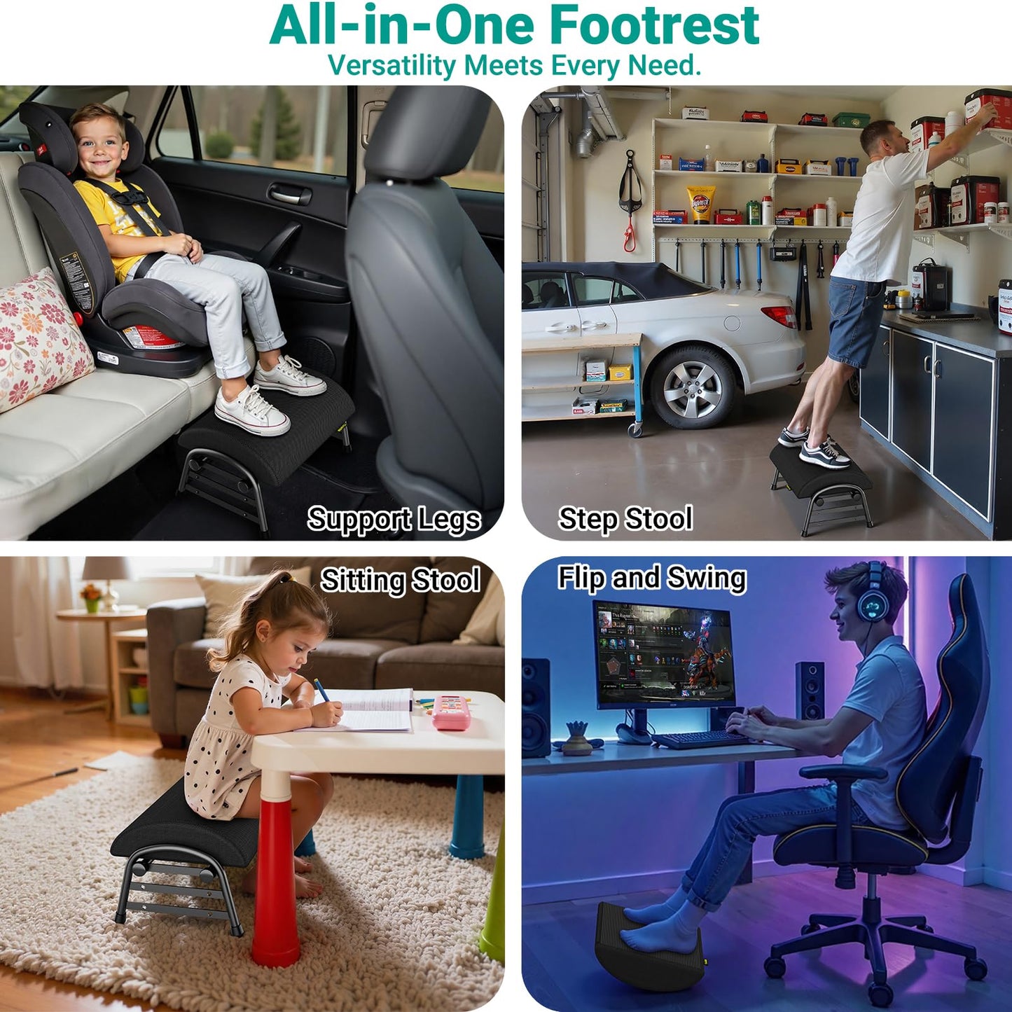 YEASHEIN Adjustable Foot Rest for Under Desk at Work, Ergonomic Under Desk Footrest with 6 Positions, Foot Stools for Under Office Desk Chair, Leg Rest for Home, Car, Computer, Gaming Accessories