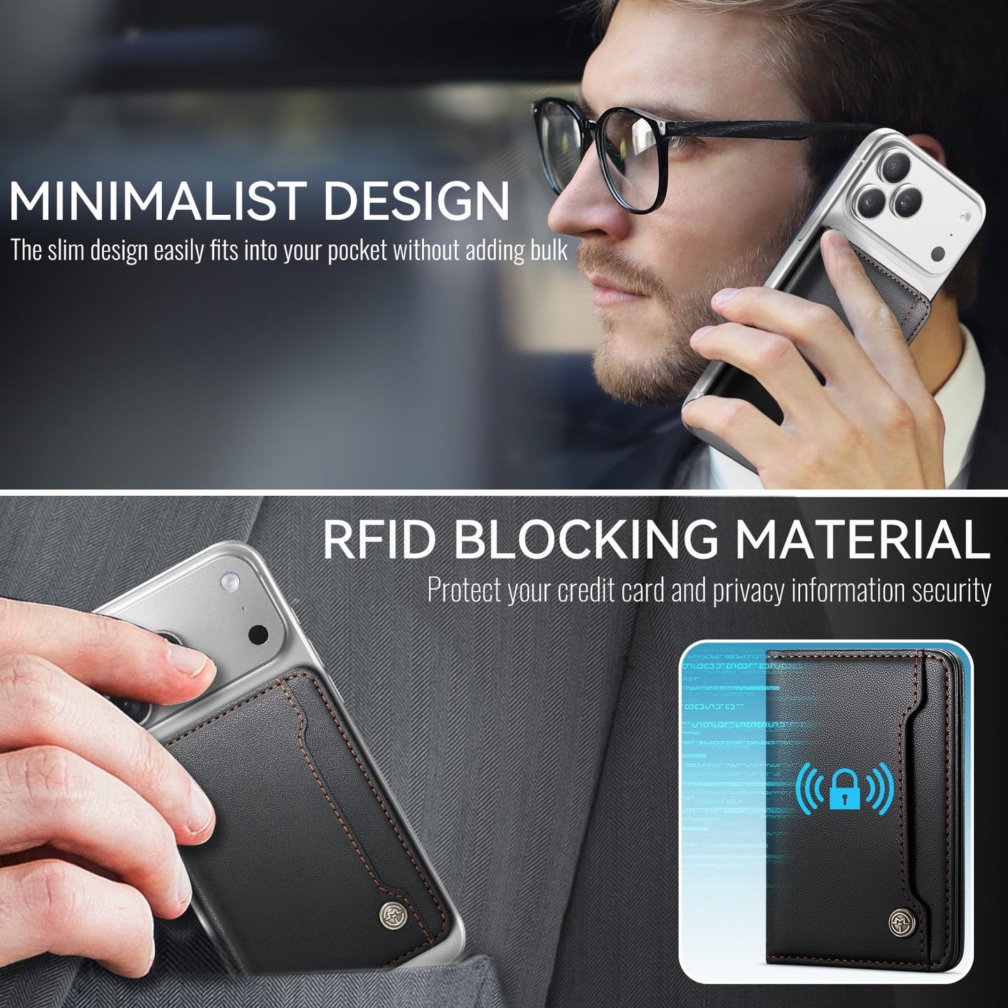 Vinich for MagSafe Wallet Magnetic RFID Blocking Card Holder Compatible with MagSafe Phones and Cases, Strong Magnet Minimalist Phone Wallet for iPhone 17/16/15/14/13/12/ Pro/Max/Plus, Black