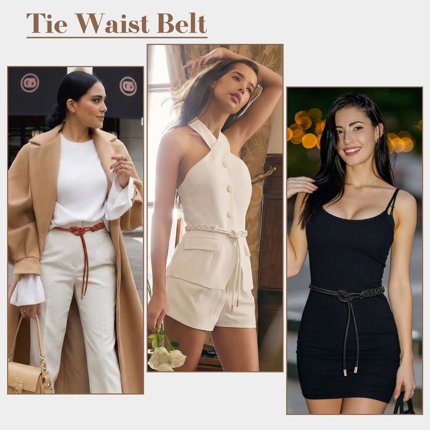 CHIC DIARY Women Braided PU Leather Rope Belt Adjustable Thin Waist Belt Boho Waist Wrap for Dresses
