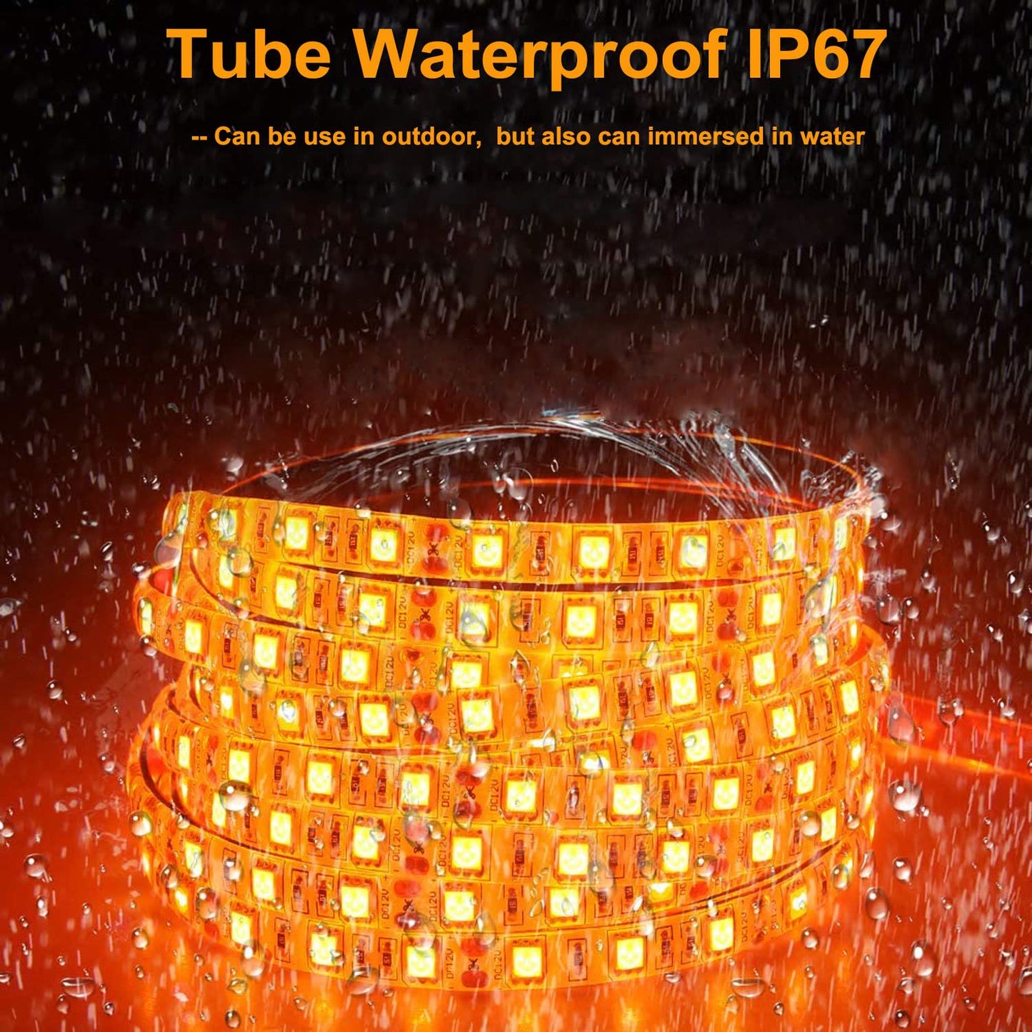 SUYOOULIN LED Strip Lights, SMD 2835 LED Strip, DC12V 1200LEDs 16.4Ft 26000LM High Density LED Light Strips Tube Waterproof IP67, 3 Times Brightness Than SMD3528 LED Strip, Orange