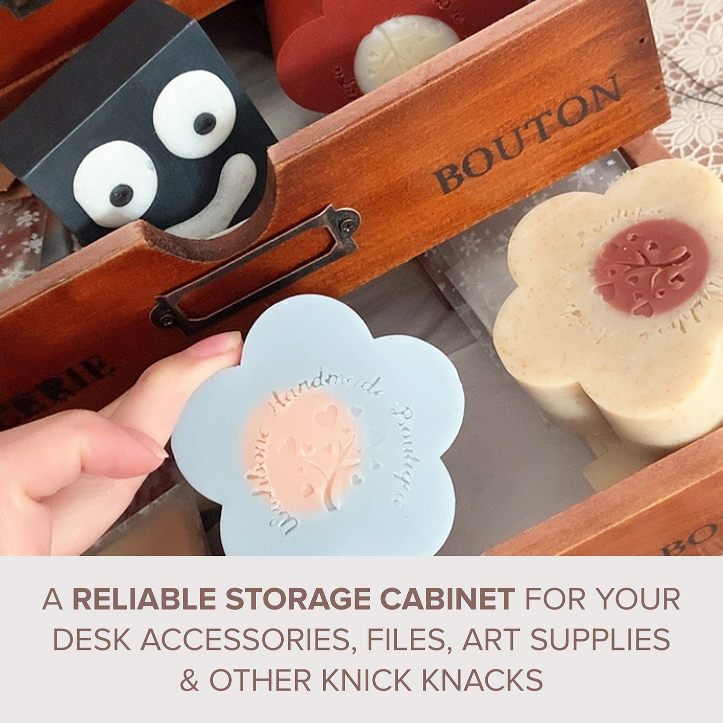 Modular Stackable Apothecary Cabinet 4 Drawer Desk Organizer - Retro Library Card Catalog Wood Storage Box - Organize Stationery, Thread Embroidery, Sewing, Crafts, Junk Drawer & Supplies Countertop