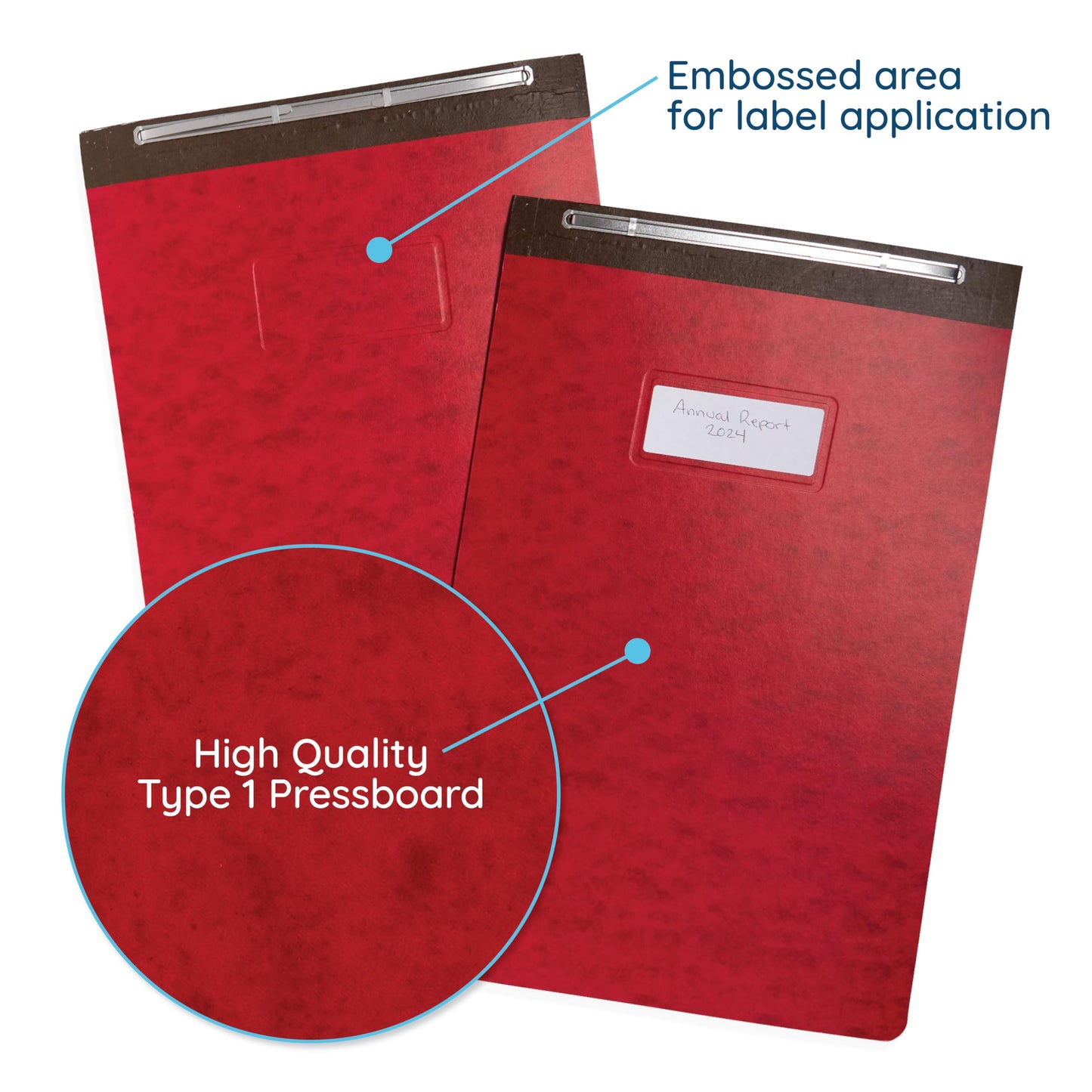 Blue Summit 10 Pressboard Report Covers with Fasteners, 11x17 Folder for Blueprints, 11x17 Portfolio Binder, 3” Capacity, Red, 10 Pack