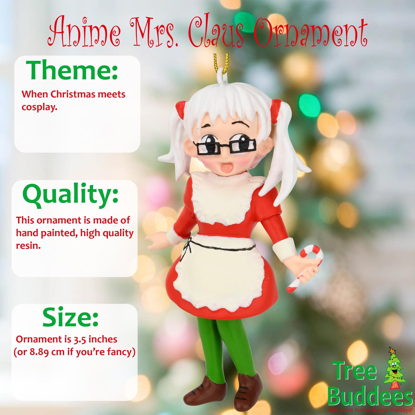 Tree Buddees Anime Christmas Ornament Collection – Choose Anime Santa, Anime Mrs. Claus, or Anime Reindeer – Cute Cartoon Character Holiday Decor (Anime Mrs. Claus)