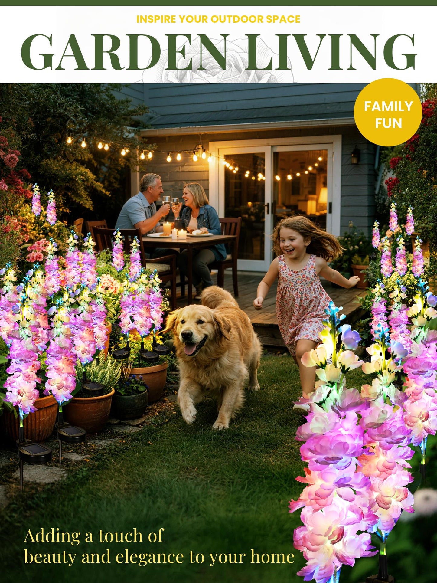 GIGALUMI Solar Lights Outdoor for Garden Decor, 3 Pack Solar Flower Lights Waterproof, 2 Lighting Modes Delphinium for Pathway,Yard, Patio Decoration, Gardening Gifts for Women (Pink)