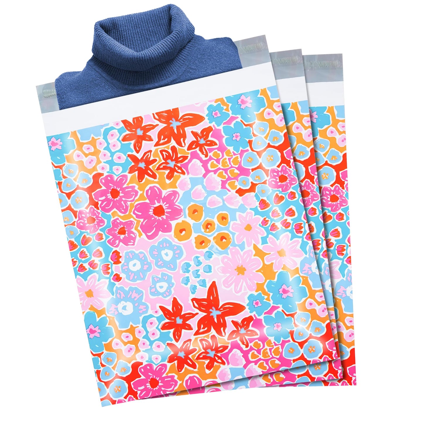 POLYSELLS 100pcs 10x13 Inches Poly Mailers Waterproof & Tear Resistant Mailing Envelopes, Cute Small Business Bags for Clothes, Gifts - Flowers