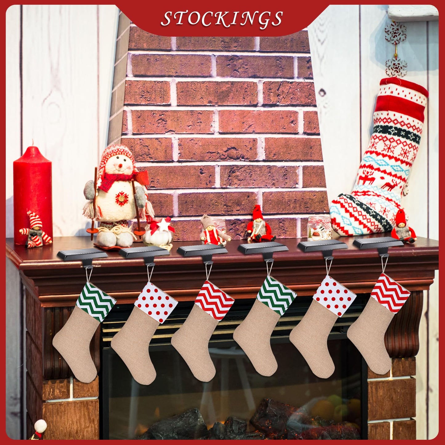 Sunshane 4 Pieces Christmas Stocking Holders Mantel Stocking Hanger Hooks Fireplace Mantle Metal Hang Bases for Xmas Party Decorations (Black)