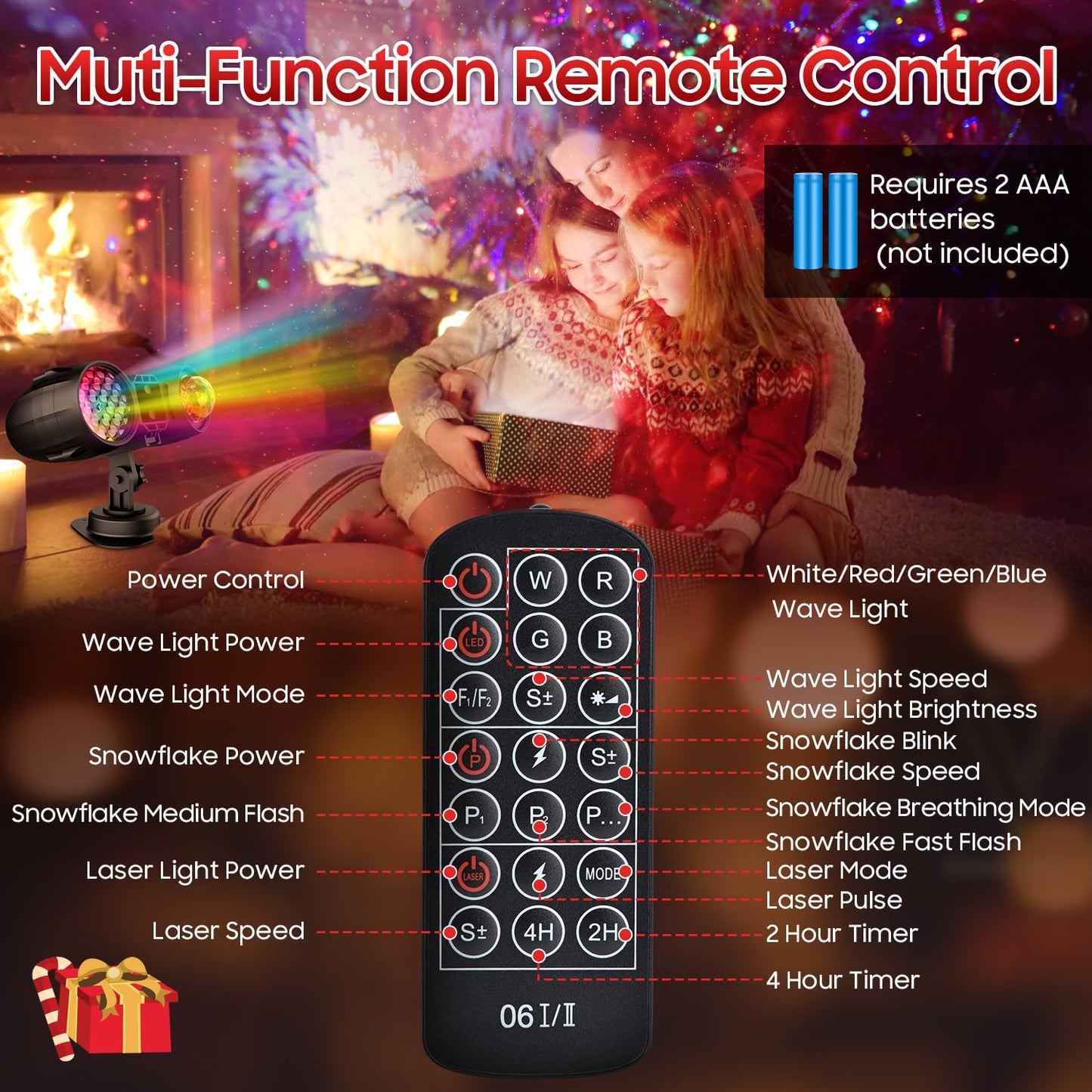 3-in-1 Christmas Projector Lights Outdoor, Holiday Light Projector with Snowfall Storm, Ocean Wave & Red Green Laser Effects, Dual Lens IP65 Waterproof Decorations w/Remote, Timer & Adjustable Speed