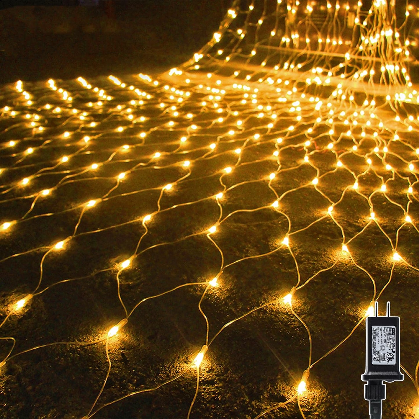 WATERGLIDE Outdoor Christmas Net Lights, 12FT x 5FT 360 LED Fairy String Light with 8 Lighting Modes, Connectable Light for Garden Tree Bushes, Holiday Wedding Party Decorations, Warm White
