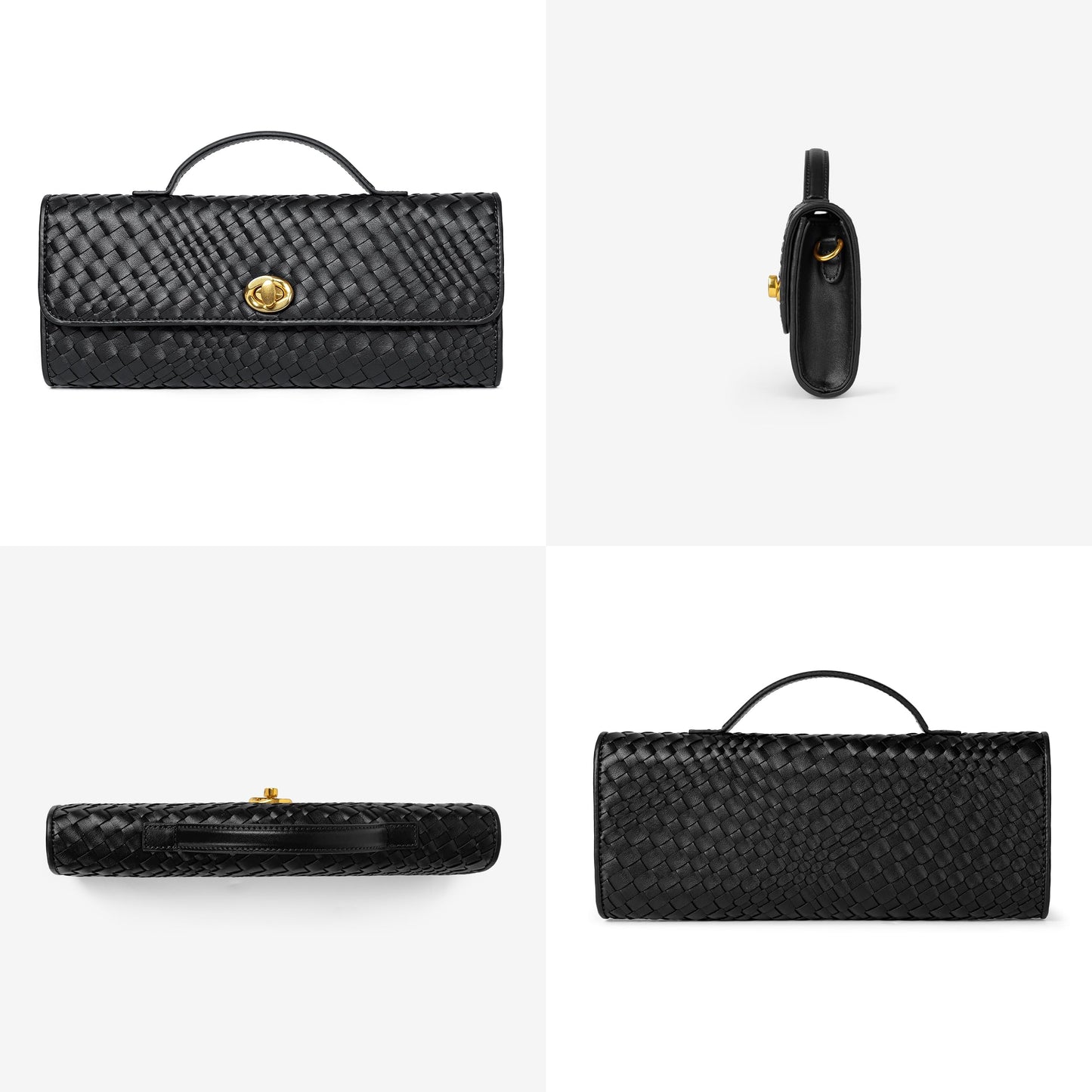 Joryin Woven Purse for Women Evening Clutch Woven Leather Handbags Black Crossbody Bag Purse Formal Evening Bag