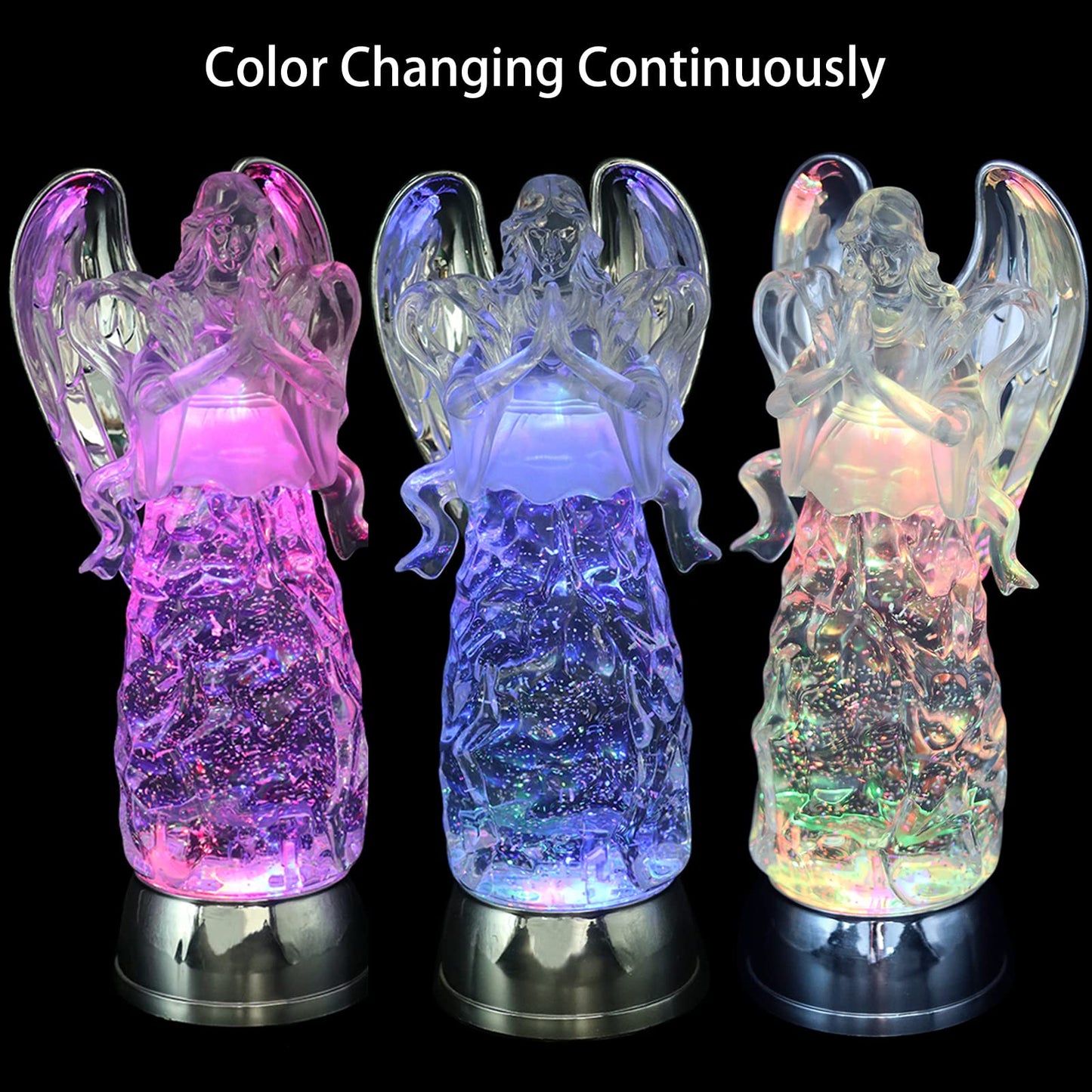 DRomance 11" Angel Snow Globe Lantern Battery Operated with 6 Hour Timer Color Changing LED Light Praying Angel Swirling Glitter Water Lamp Thanksgiving Christmas Holiday Decor Gift