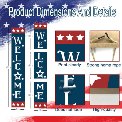 Patriotic Wooden Porch Sign 47" 4th of July Independence Day Large Welcome Sign Memorial Day Vertical Indoor Outdoor Standing Sign For Garden Home Yard Farmhouse