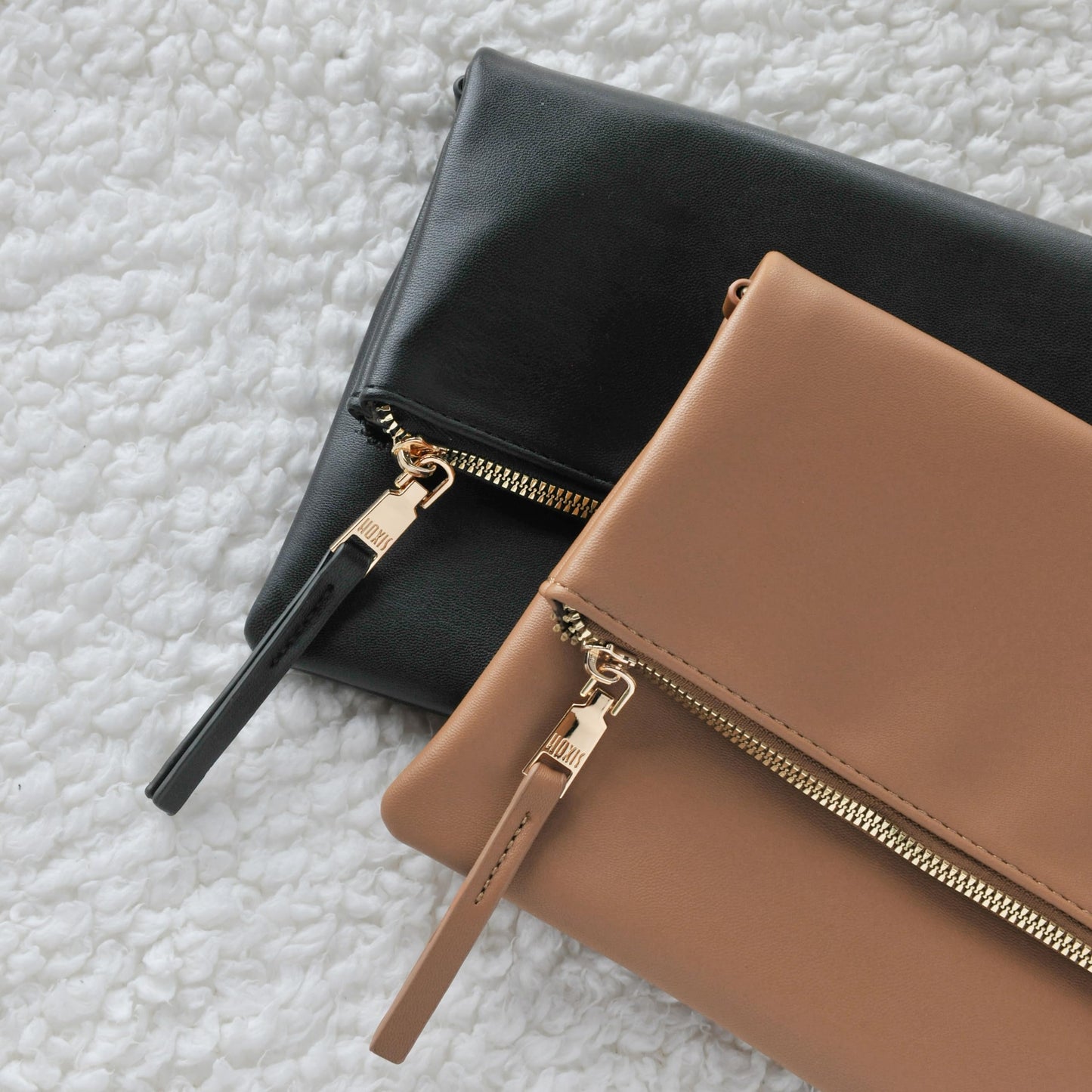 Women's Zipper Foldover Clutch Vegan Leather Envelope Cross body Bag with Chain Strap (Black)