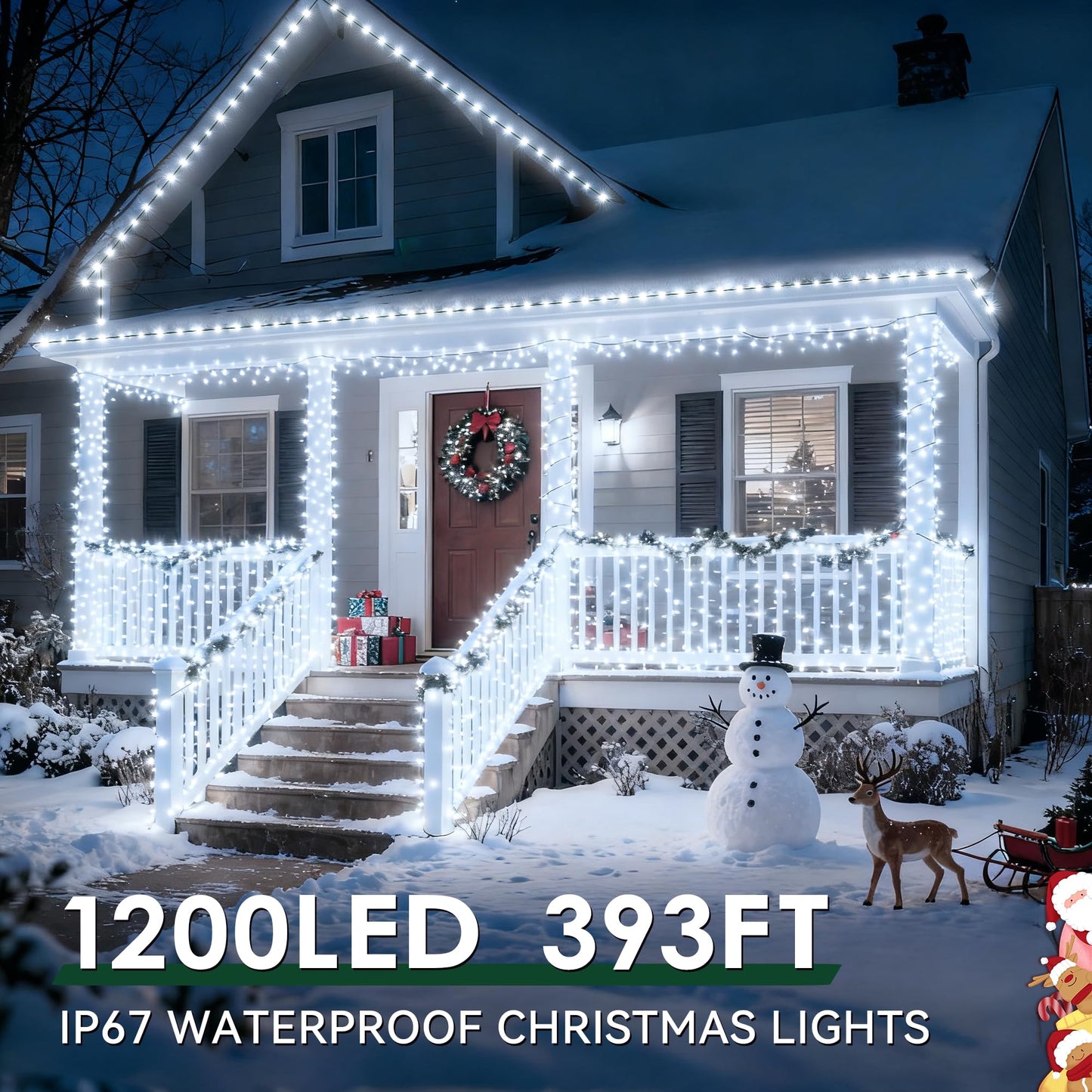Soagrc 396FT 1200LEDs Outdoor String Lights Plug in IP67 Waterproof Twinkle Lights with Remote Dimmable 8 Modes Cool White Decorative Lights for Villa Backyard Pool Deck Summer Wedding Party Christmas