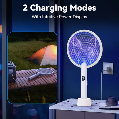 Nymrix Electric Fly Swatter Racket,2 in 1 Mosquito Bug Zapper 4100V Handheld Mosquito Killer with 1800 mAh Rechargeable Battery, Purple Light and 3-Layer Safety Mesh for Indoor Outdoor Grey Two-Pack