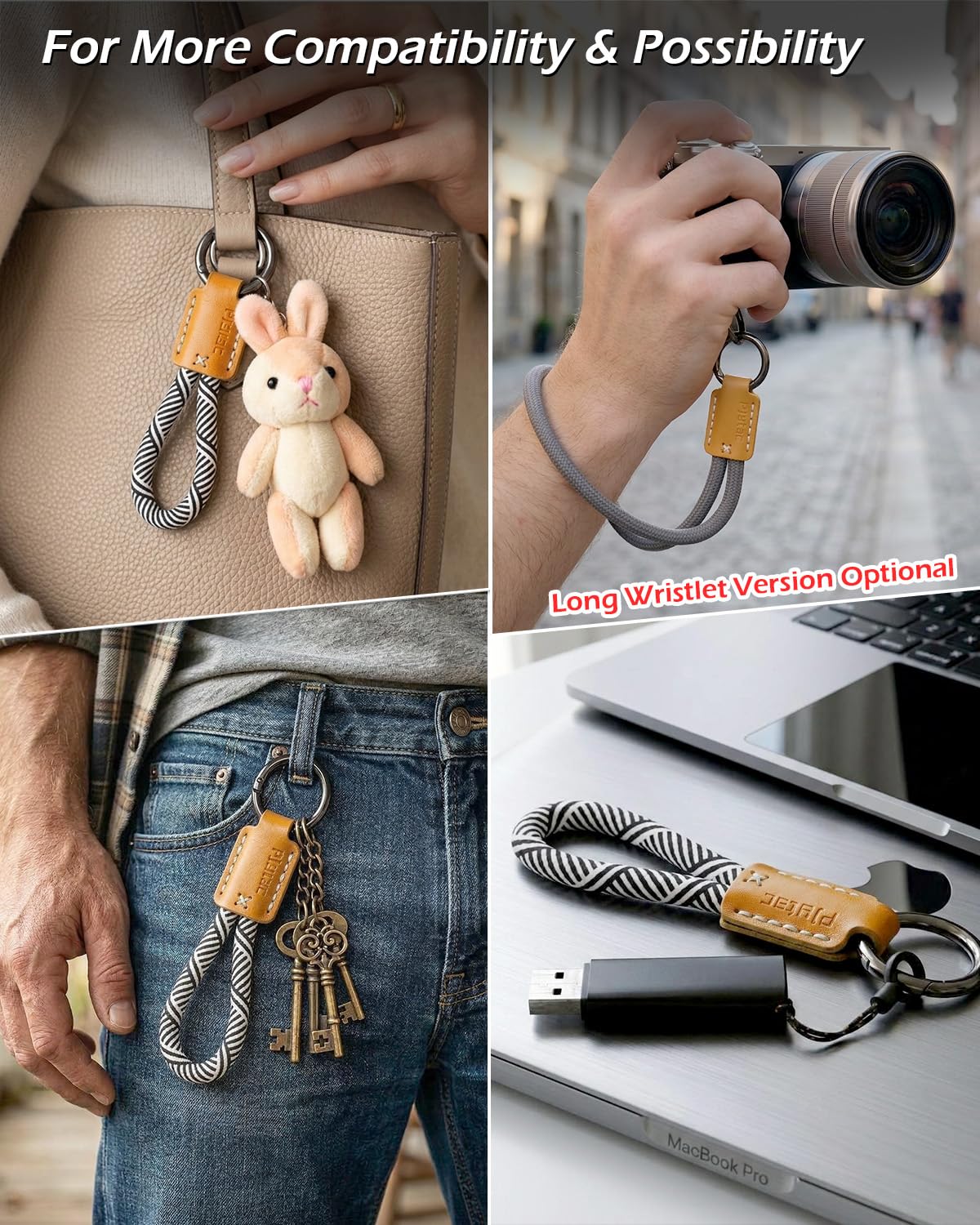 PJYTAC Keychain for Car Keys, Short Key Lanyard for Women, Cute Leather Rope Car Key Holder Key Chain with D Key Ring, Accessories Kit Phone Tether Tab Gift for Women Men