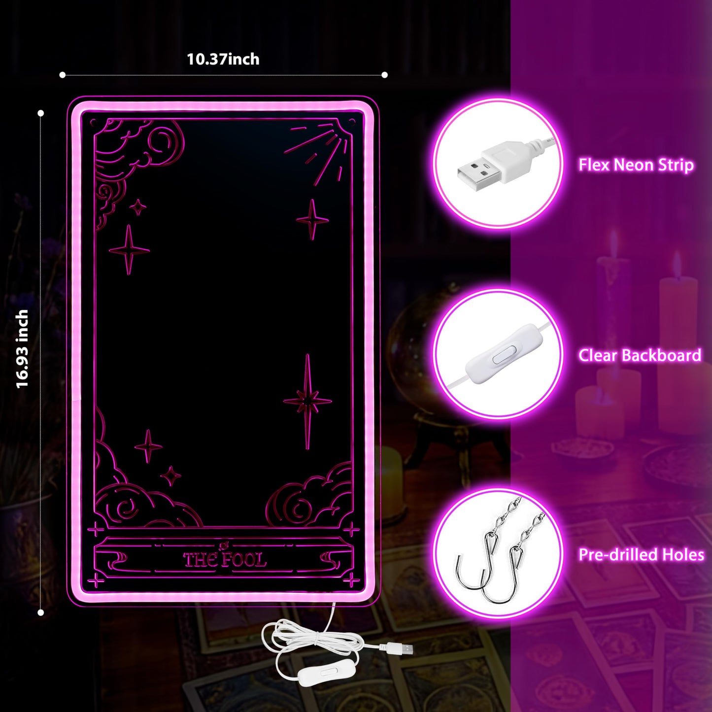 Kavaas Tarot Mirror Neon Sign - Pink Mystical LED Neon Light for Occult Room Wall Decor, Witchy Art Spiritual Room Decor, Best Gifts for Fortune Teller, Tarot Enthusiast