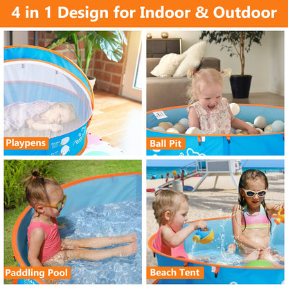 Peradix Paddling Pool for Kids & Pets Infant Ball Pit Tent, Baby Beach Tent, Toddler Wading Pool UV Sun Shelter Canopy with Mosquito Net, Portable Pop Up Tent Summer Beach Toys for Child