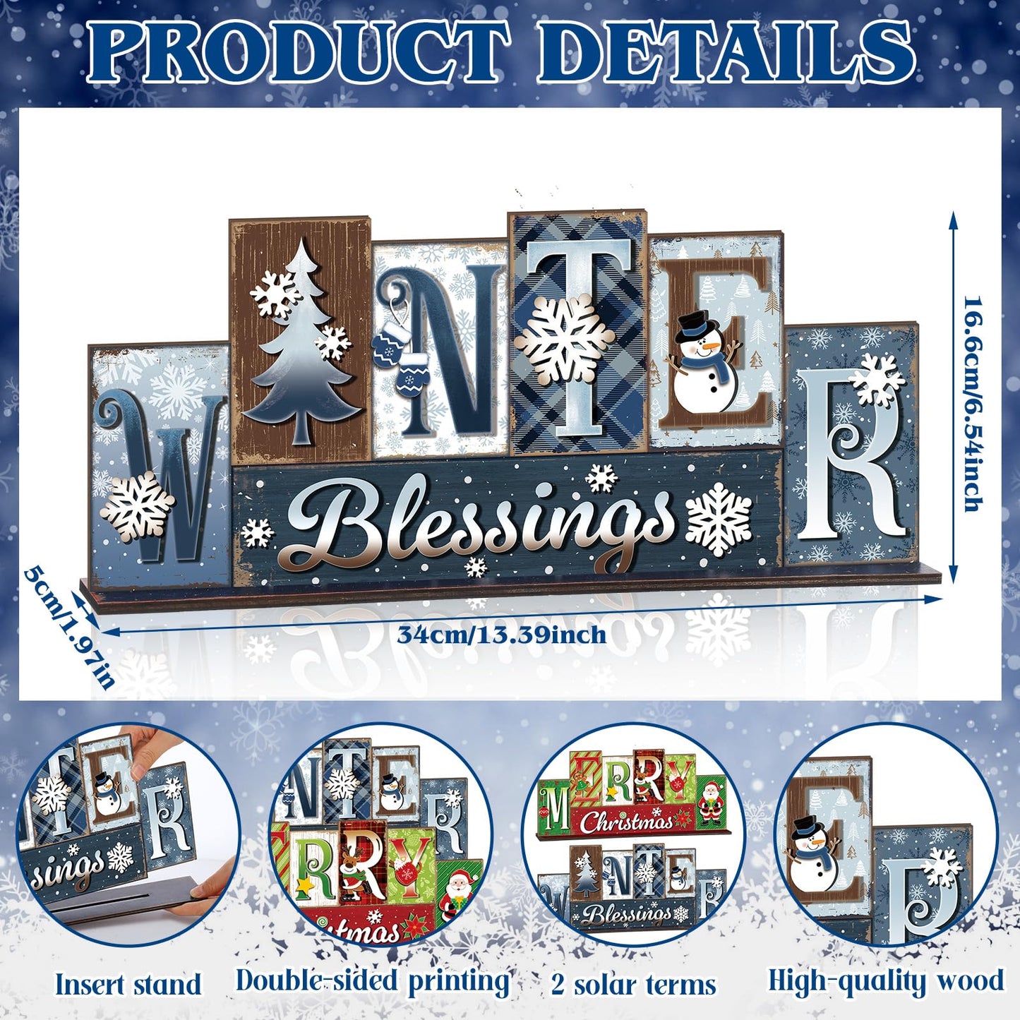 Amyhill Winter Table Decoration Merry Winter Tiered Tray Decor Reversible Centerpiece Decorative Snowman Snowflake Santa Claus Gingerbread Block Signs Farmhouse Christmas Decoration for Kitchen Shelf