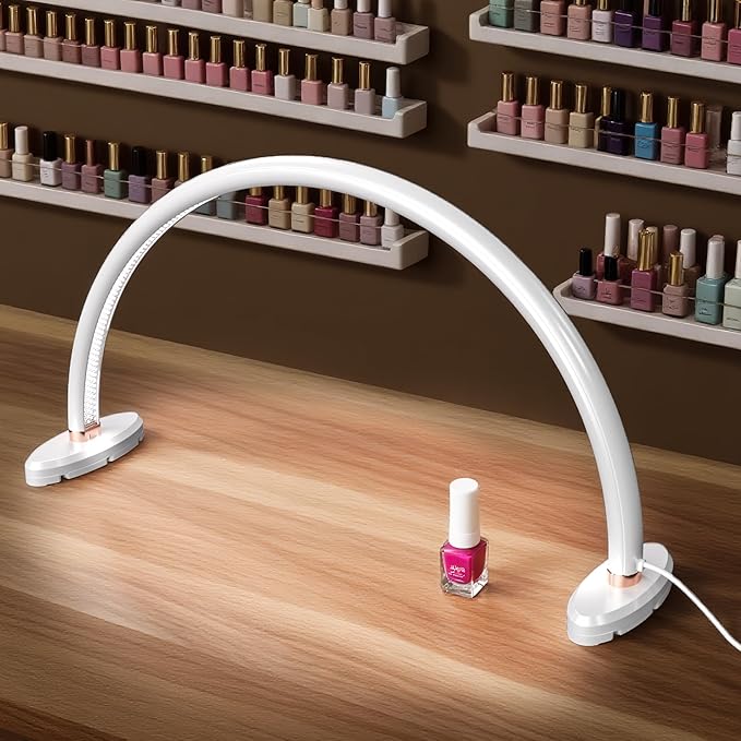 Small Half Moon Light for Nail Desk, 3 Color Temperature 3500K-6500K,180°Surround Moon Light Nail Tech,Half moon nail lamp for Manicure Sculpture Handicrafts etc Lighting,Personal DIY use 16inch