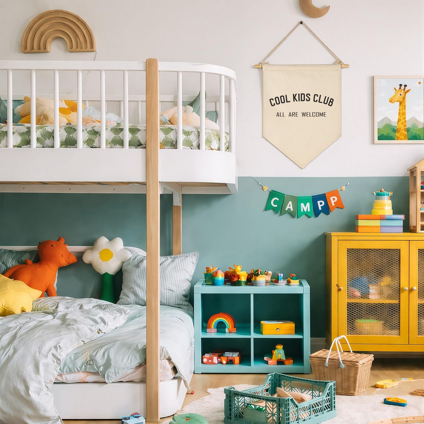 Cool Kids Club All Are Welcome-Canvas Banner Flag Sign Pennant Poster Wall Decor Gift for Kids Baby Boy Girl,Nursery Baby Room Playroom Bedroom Reading Room Door-Birthday Christmas Gift