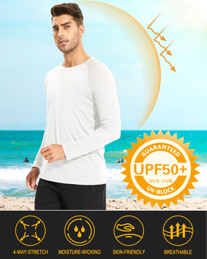 MAGCOMSEN Men's Long Sleeve Shirt for Men UV Shirts Quick Dry UPF 50 Athletic Sun UV Protection Rash Guard Swim Shirt White