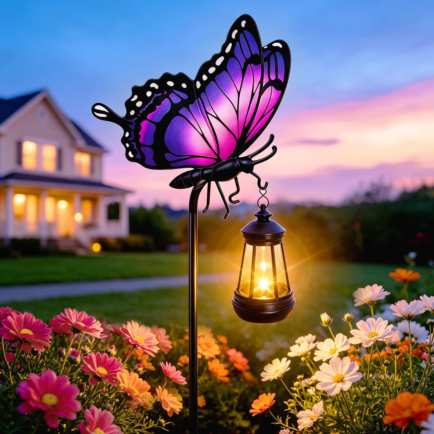 Solar Lights Outdoor Butterfly Garden Decor, 32.9in Purple Butterfly Garden Stakes with Solar Lights, Waterproof Metal Decorative for Yard Art Outside Patio Porch Lawn, Birthday Gifts for Women Mom