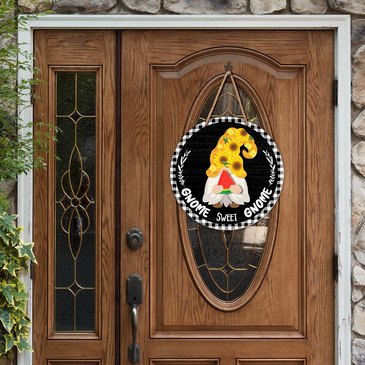 Interchangeable Gnome Welcome Sign Summer Patriotic 4th of July Door Decoration, Changeable Front Porch Decor Wood Wreath Gnomes Gifts for Spring Fall Winter All Seasons Holiday, Antique Black