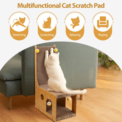 YEMOO Cat Scratcher, Cat Scratching Board, L Shaped Vertical Cat Scratcher for Wall and Couch Protection, Cat Cardboard Scratcher with 4 Ball Toys for Indoor Cats