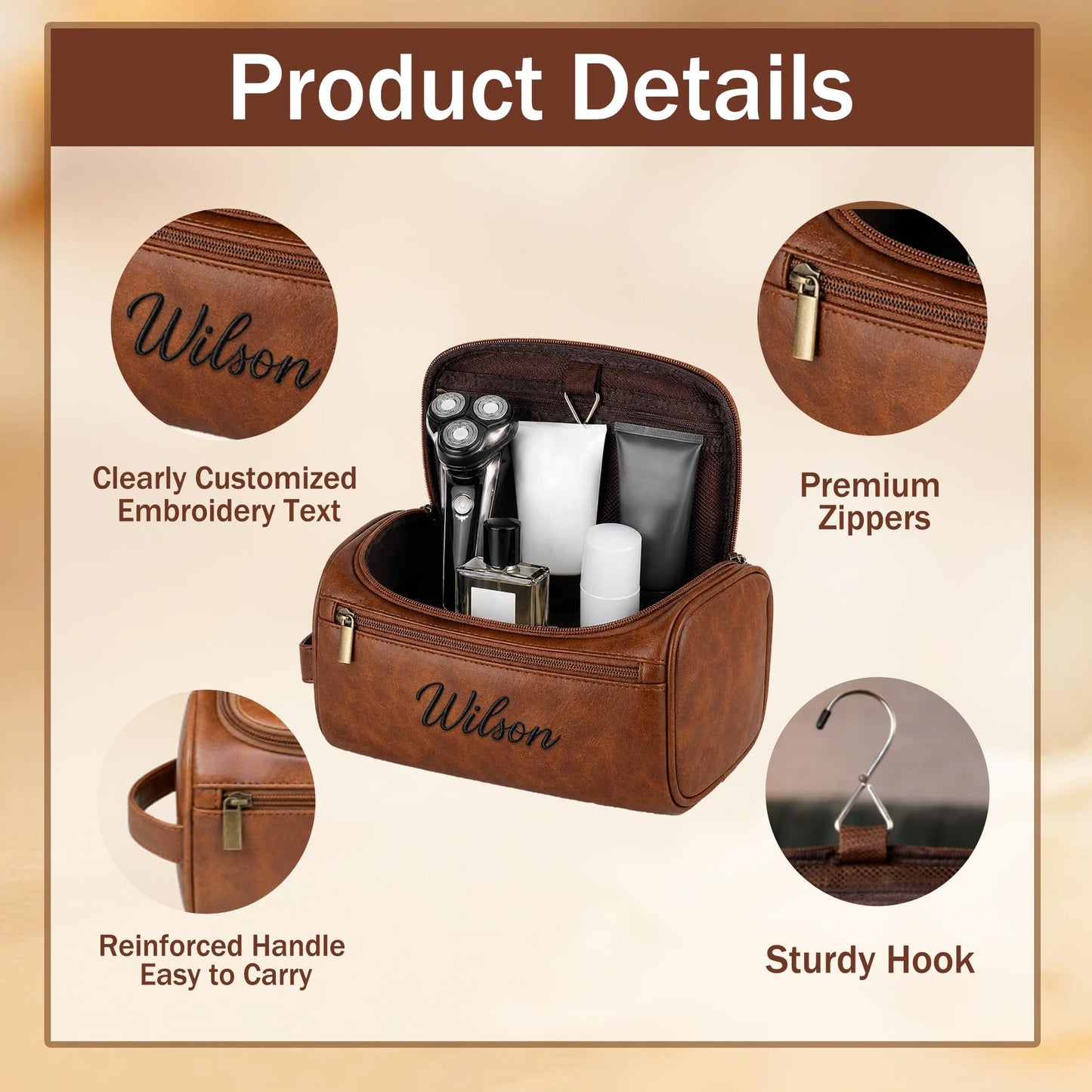 Personalized Toiletry Bag for Dad, Custom Embroidery with Name Letter PU Leather Waterproof Toiletry Organizer Dopp Kit Travel Essential for Dad Husband Groomsmen Father's Day Anniversary(Black)