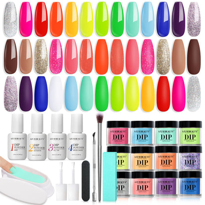 AZUREBEAUTY 31 Pcs Dip Powder Nail Kit 20 Colors Glitter Nude Brown Pink White Gray Dip Powder Liquid Set with Top/Base Coat Activator for French Nails Art Manicure DIY Salon Women Valentine's Gift