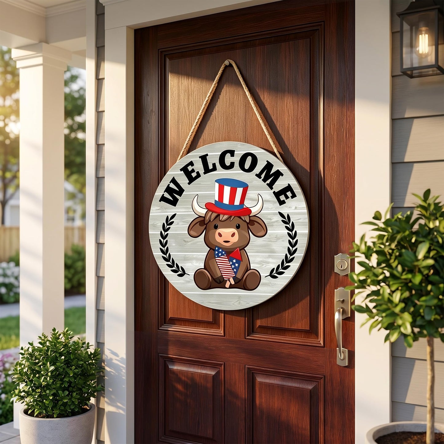 Yiranok Holiday Interchangeable Highland Cow Welcome Sign,Highland Cow Seasonal Wooden Hanging Door Decoration Front Door Decoration Gift Hanging Door Sign