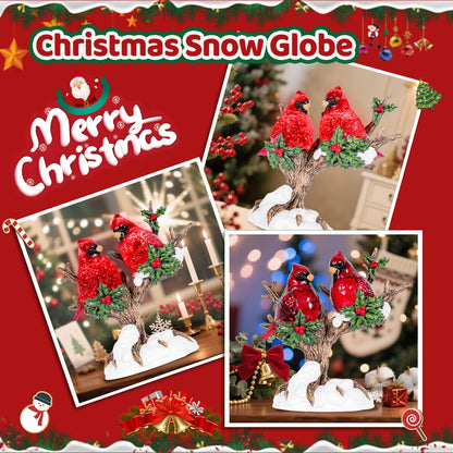 9.8 inch Christmas Snow Globes Cardinal with Music 6H Timer USB and Battery Powered Lighted Glitter Water Lantern Cardinal Snow Globe for Christmas Festival Decoration Gifts
