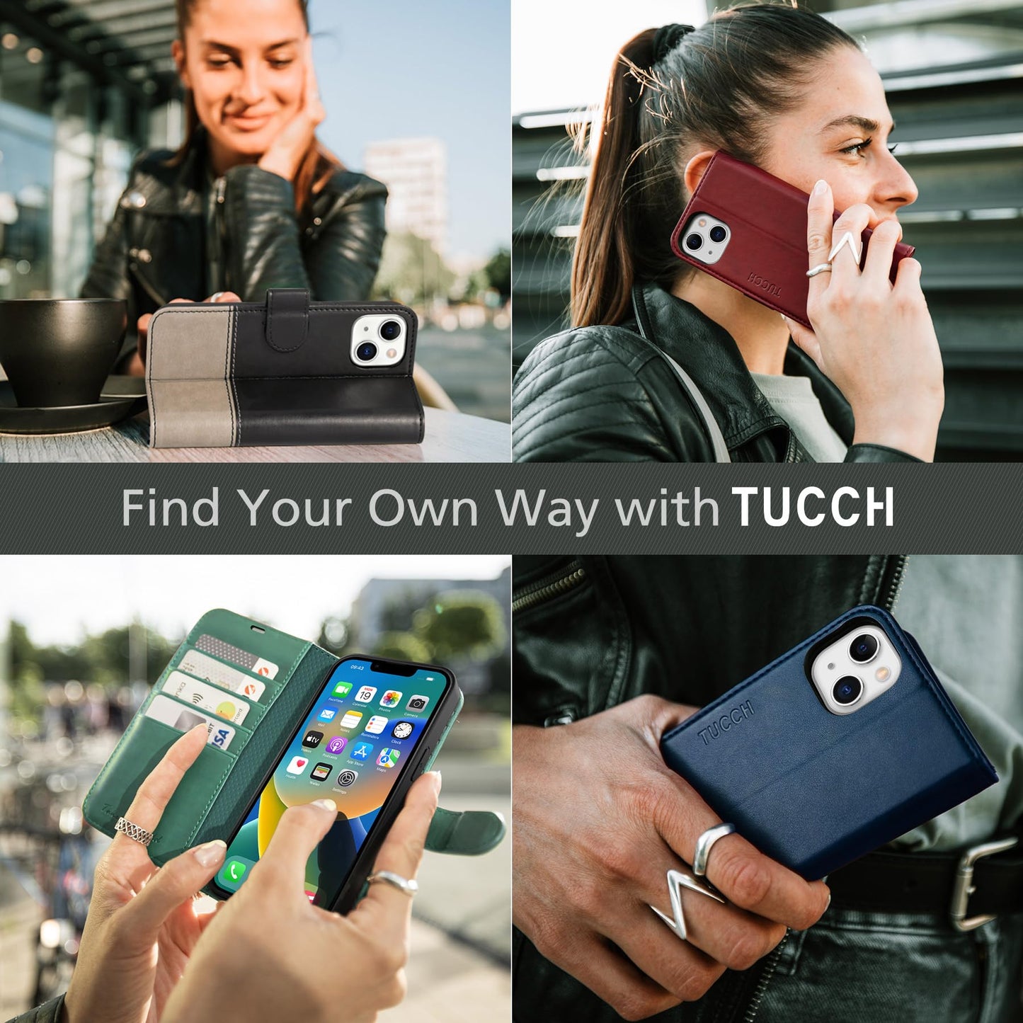 TUCCH Wallet Case for iPhone 14 Plus, [RFID Blocking] 4 Card Holder Stand [Shockproof TPU Interior Case] PU Leather Magnetic Protective Flip Cover Compatible with iPhone 14 Plus 6.7" 2022, Black