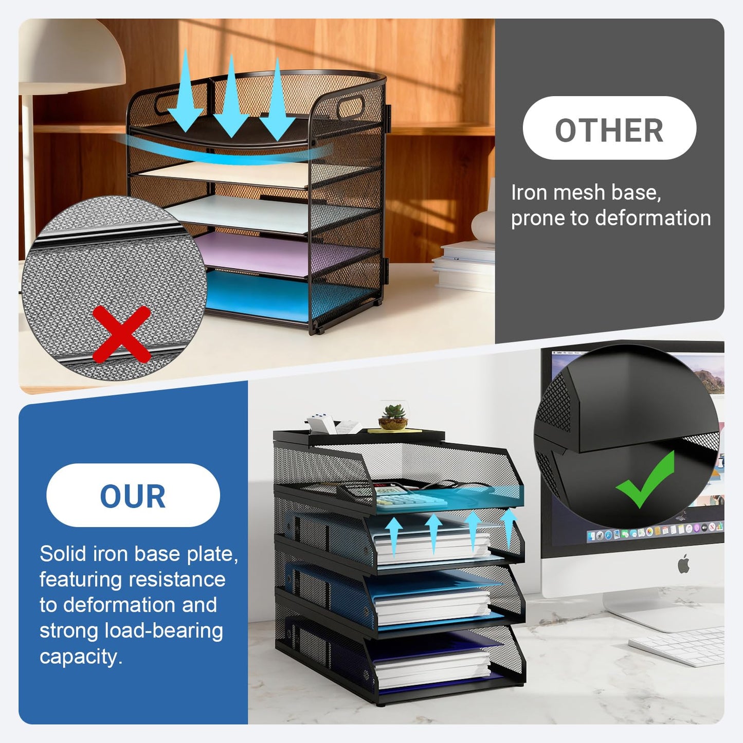 Natwind 4-Tier Paper Organizers,Desk Organizer,Stackable Paper Tray, Desk Accessories,Metal Mesh Desktop Organizer,Letter Trays,File Document Storage Rack for for Home, Office, School (Black)