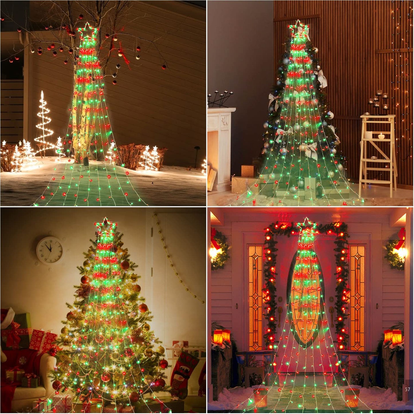 PUHONG Christmas Decoration Outdoor Star String Lights,320 LED Christmas Lights[8 Modes & Waterproof], Lighted Christmas Star for Halloween Xmas New Year Holiday (IronStar-Red+Green)